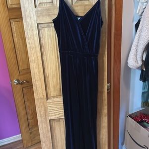 Long navy velour jumpsuit